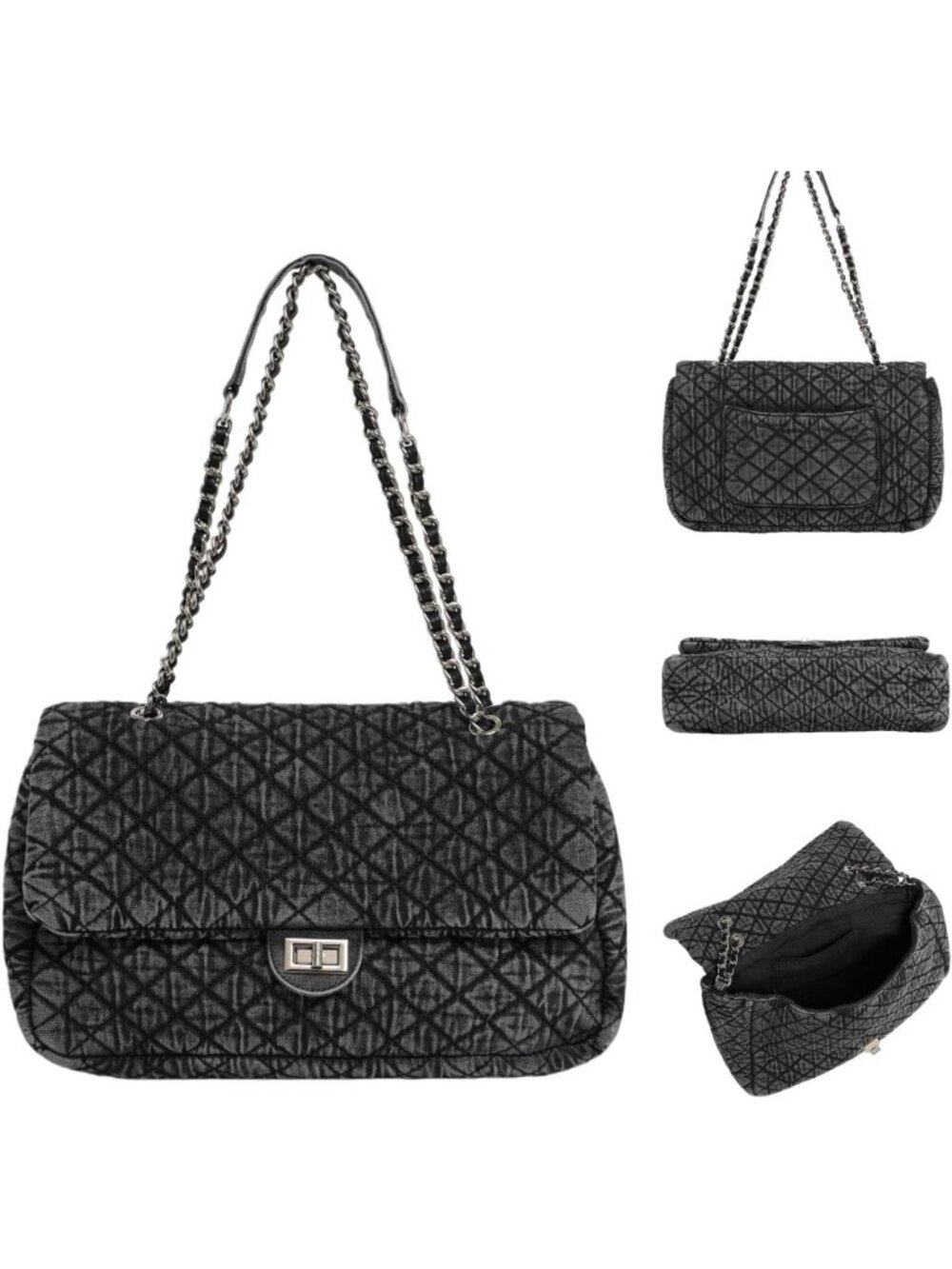 Vintage Quilted Denim Tote Bag for Women, Large Capacity Shoulder & Crossbody
